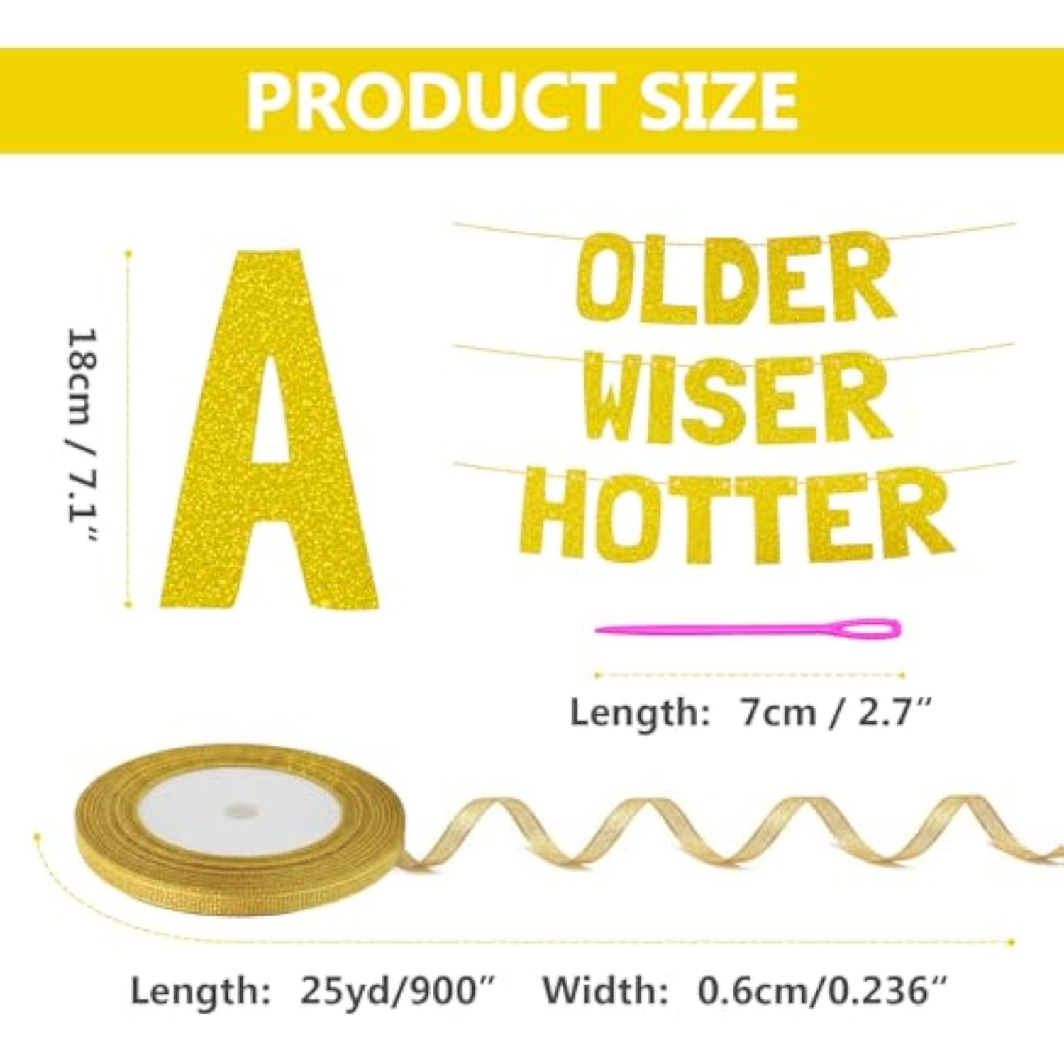 30Th 40Th 50Th 60Th 70Th 80Th Birthday Decorations (Glitter Golden) - 7.1" Large Glitter Letters, 900" Ribbon & Two Threading Needles Diy Kit