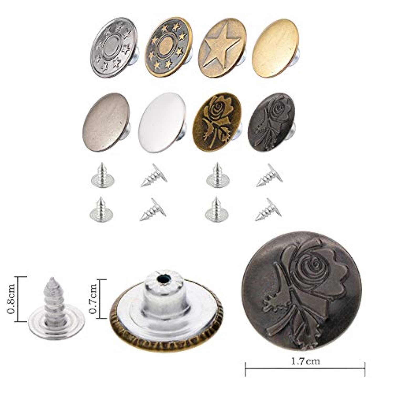 80 Sets 17Mm Metal Jeans Button Replacement Kit Fastener Tack Buttons