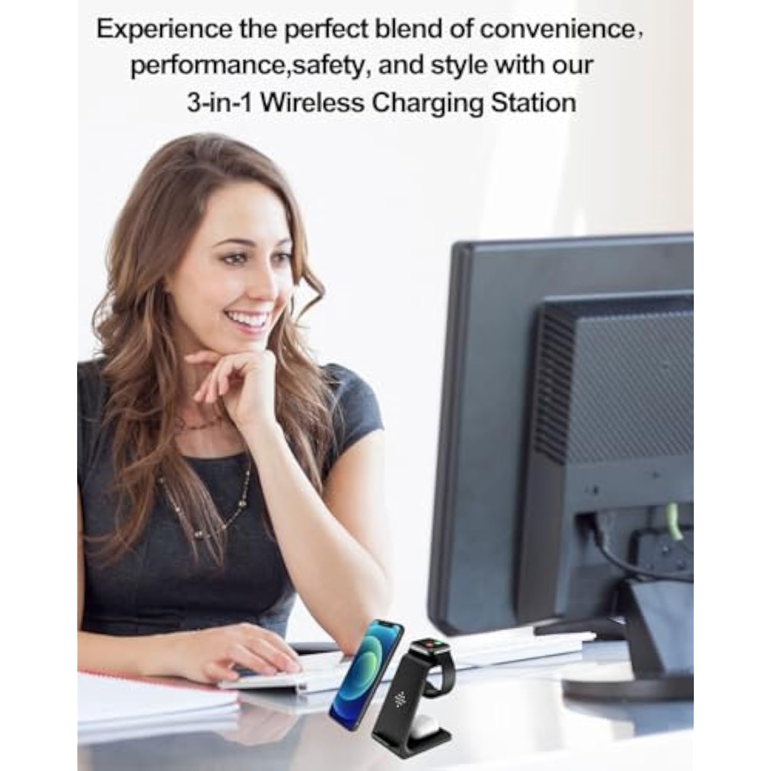 Fast Wireless Charging Station Stand Dock Pad for Apple Watches, Cell Phones & Airpods