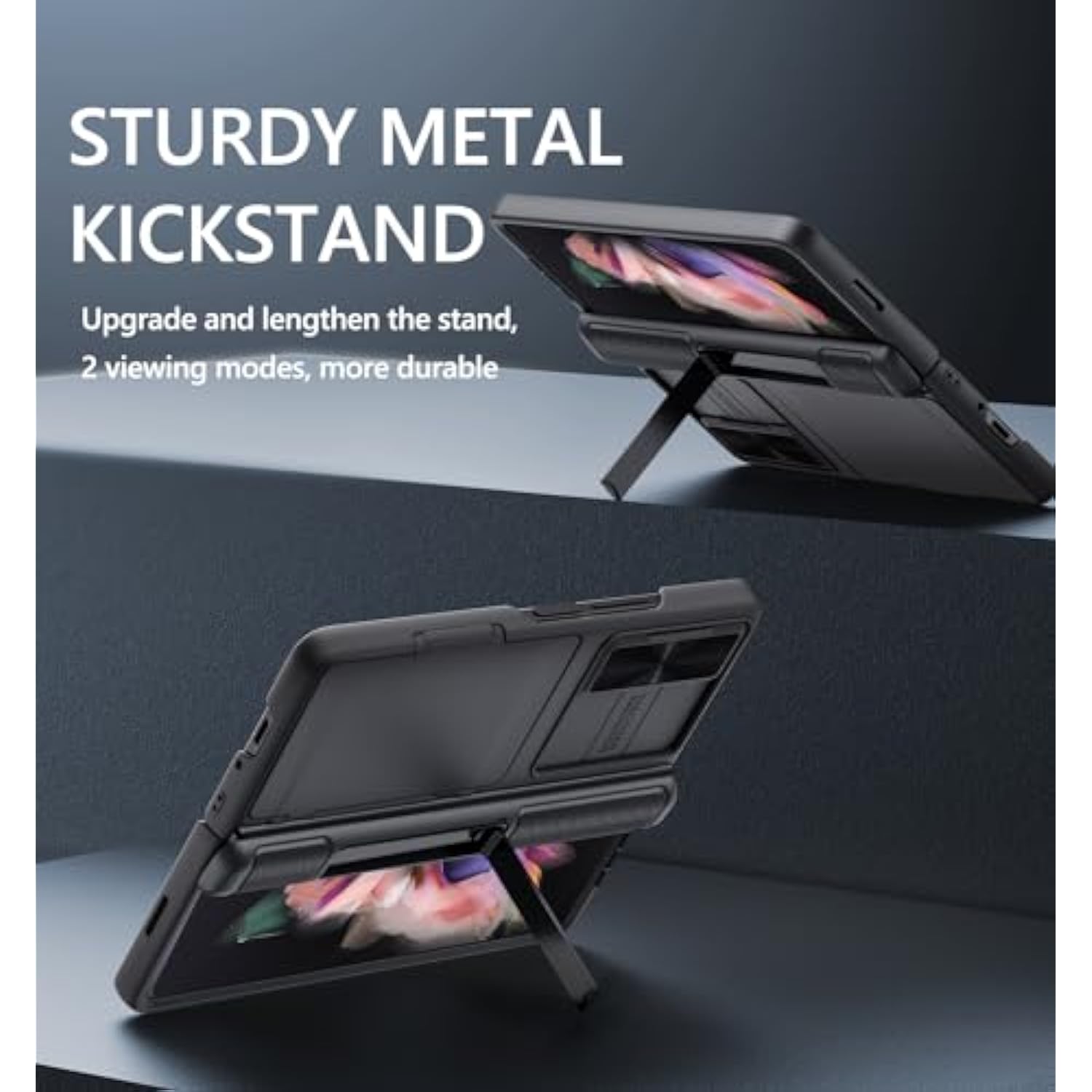 For Samsung Galaxy Z Fold 3 Case With Card Holder & Hinge Protection & Kickstand & Slide Camera Cover & Built-In Screen Protector, Rugged Phone Case For Galaxy Z Fold 3 (Black)