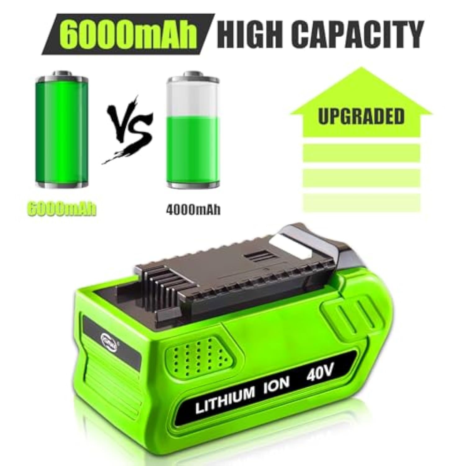 ?2Pack 40V 6.0Ah Replacemet Battery For Greenworks 40V Battery Lithium Battery 29472 29462 29252 20202 22262 Compatible With Greenworks Battery G-Max 40 Volt Cordless Chainsaw Tools (Green)