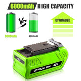 ?2Pack 40V 6.0Ah Replacemet Battery For Greenworks 40V Battery Lithium Battery 29472 29462 29252 20202 22262 Compatible With Greenworks Battery G-Max 40 Volt Cordless Chainsaw Tools (Green)