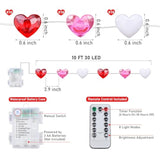 Valentines Decor 10Ft 30 Led Valentine'S Lights With Timer, Red Pink White Heart Lights String Battery Operated, 8 Modes Valentines Decorations Heart Fairy Lights Romantic Decor Home Bedroom