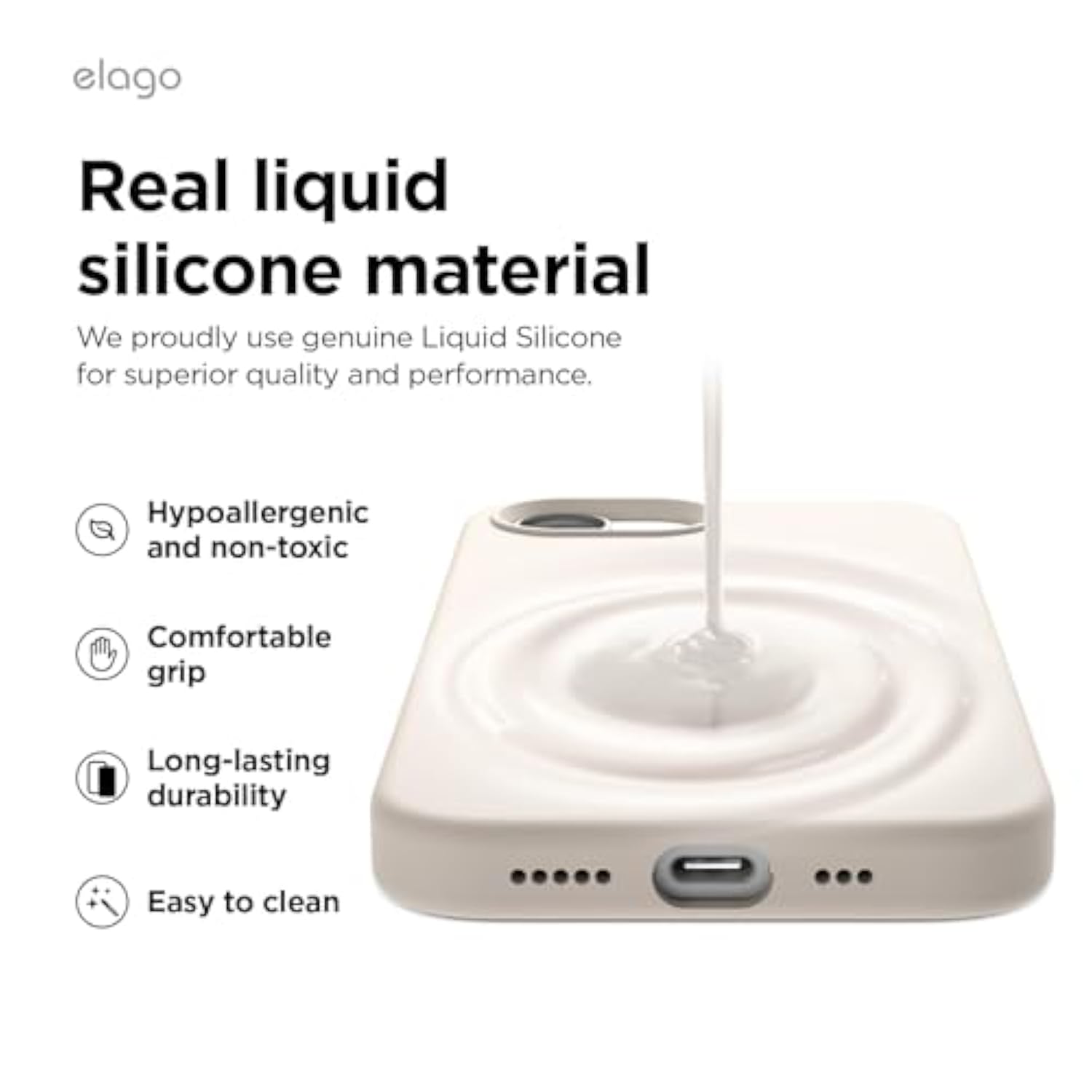 Elago Magnetic Silicone Case Compatible With 16E Case Compatible With All Magsafe Accessories - Built-In Magnets, Soft Grip Silicone, Shockproof (Stone)