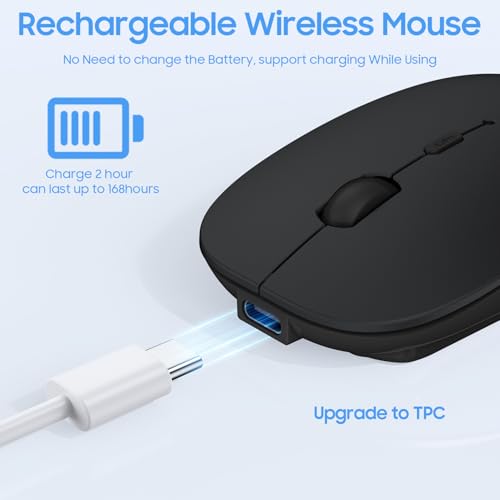 Bluetooth Mouse For Laptop/Macbook/Ipad/Android Pc,Rechargable Quiet Slim Wireless Mice Compatible With Windows/Linux/Tablet,Black
