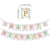 Floral Tea Party Decorations - Happy Birthday Banner, Hanging Swirls, For Girls Spring Summer Flower Theme Party Supplies