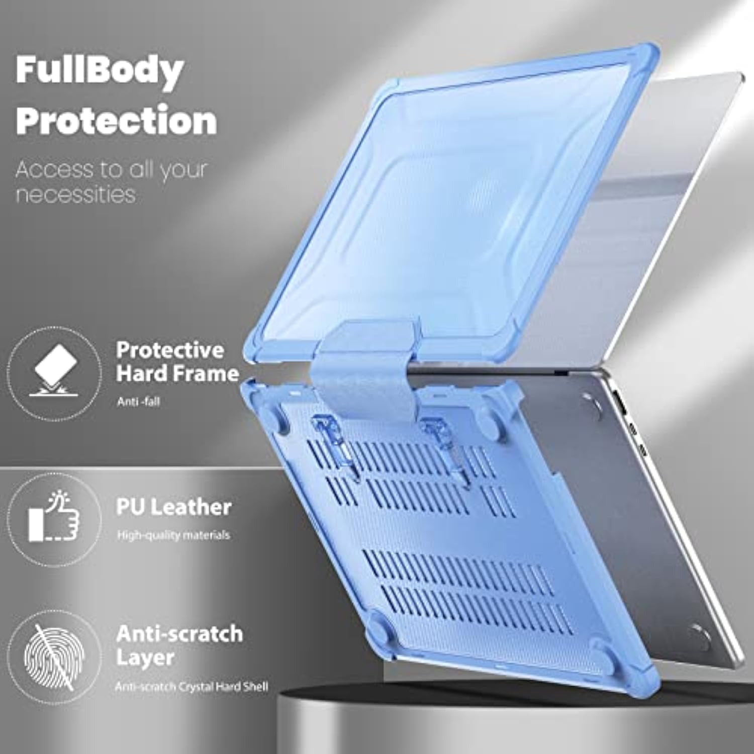Case For Macbook Air 15 Inch 2025 2024 2023, Case Fit Model (A3241/A3114/A2941) With M4/M3/M2 Chip, Laptop Hard Shell With Heavy Duty Rugged Shockproof, Sky Blue Xk