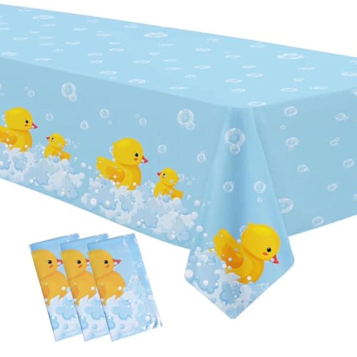 Rubber Duck Party Decorations Tablecloth - Disposable Duck Party Supplies Table Cover, Bubble Bath Rubber Duck Theme Table Cloth For Birthday Baby Shower - 3 Pack (54In X 108In)