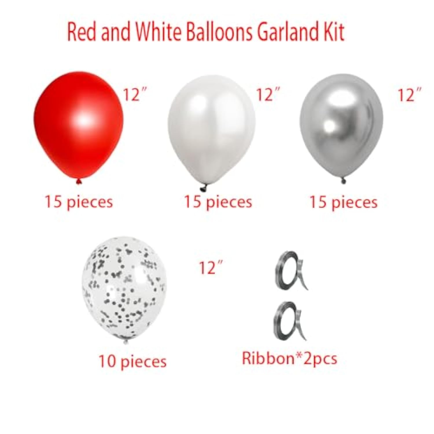 Red And Silver Balloons, 55Pcs Red White Silver Balloon, Red Confetti Balloons For Wedding Birthday Baby Shower Retirement Valentines Party Decoration