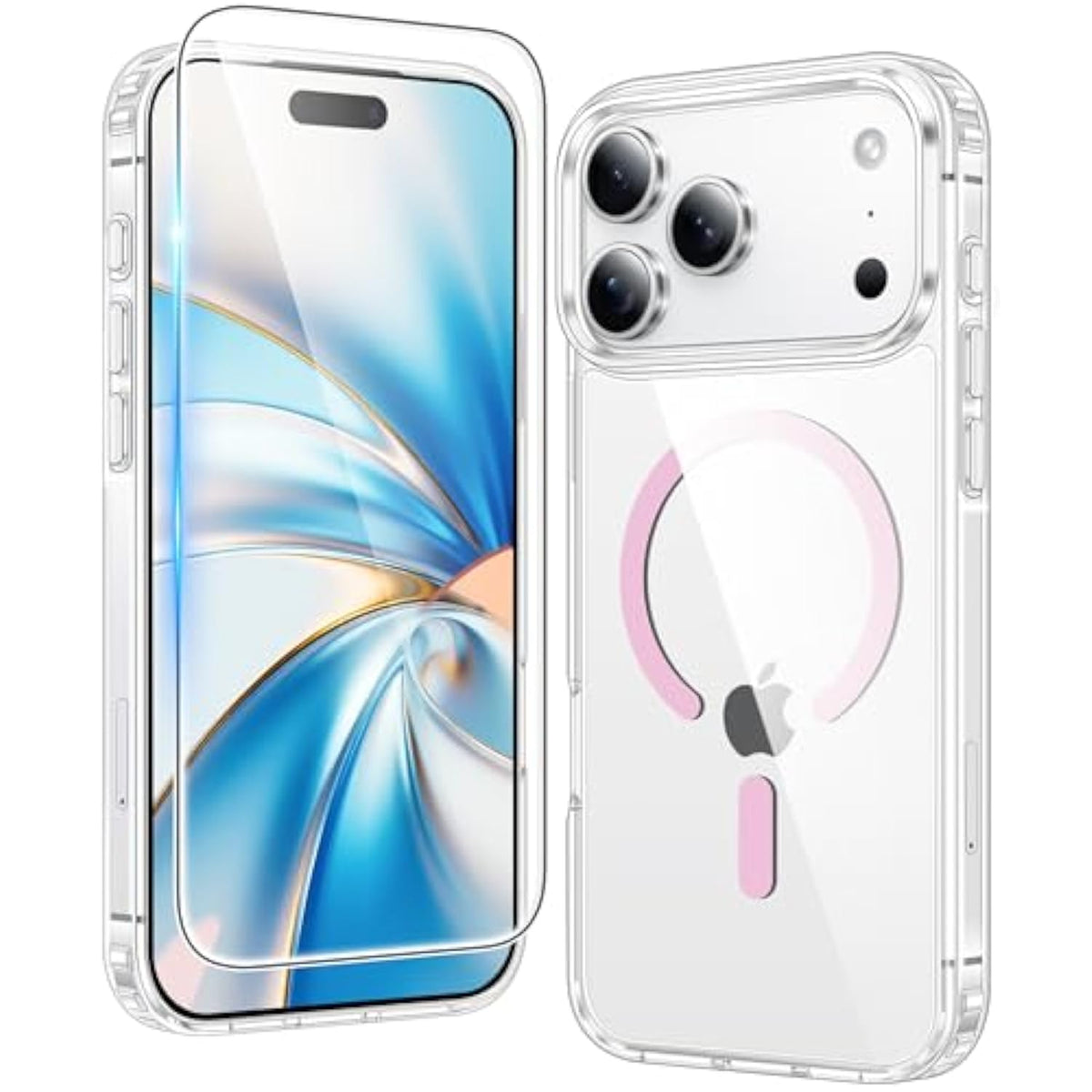 For Iphone 17 Pro Case: Clear Magnetic Transparent Phone Cases With Screen Protector Slim Anti Yellowing Military Grade Drop Protection Rugged Shockproof Protective Cell Phone Cover (Pink)