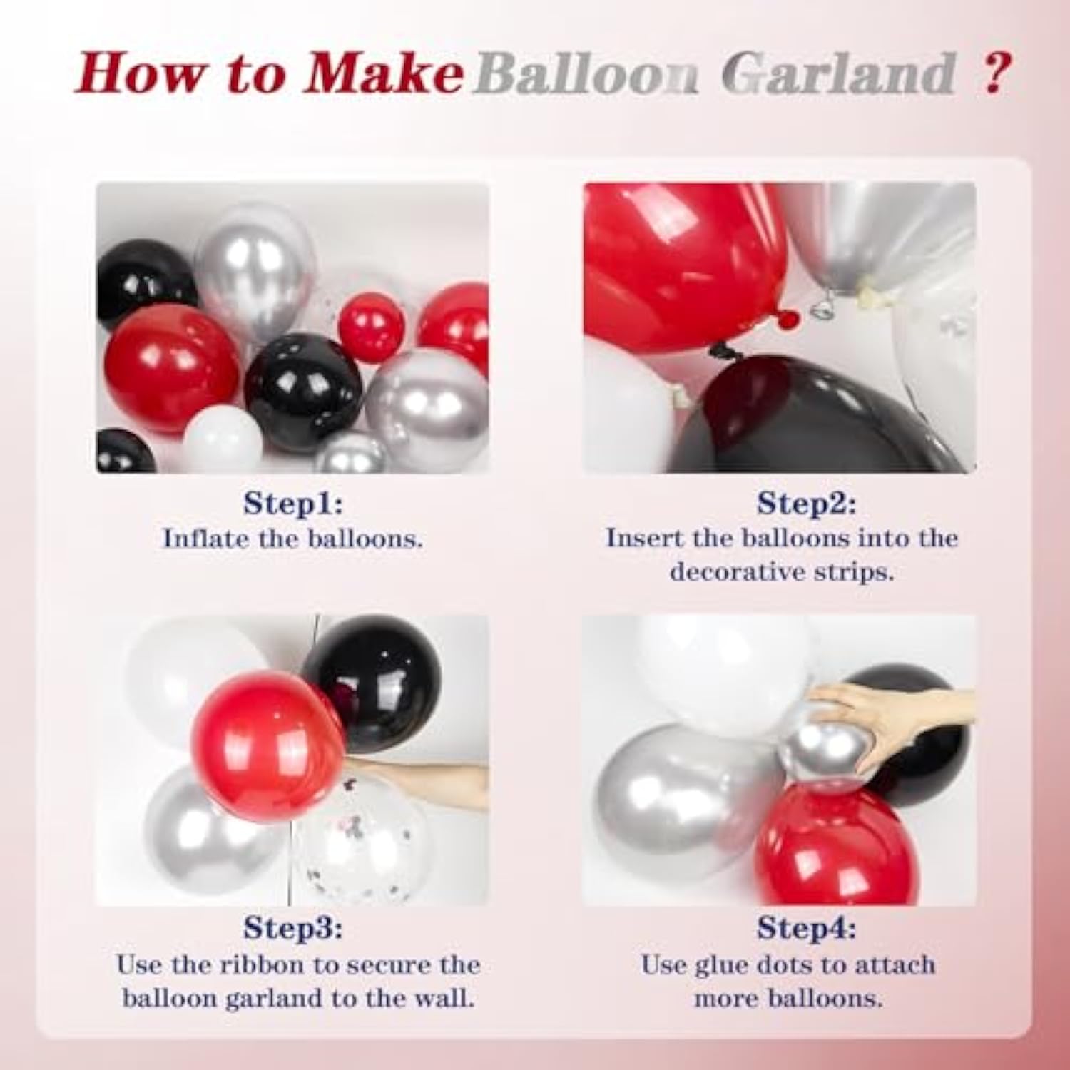 Red Black White Balloon Arch Kit with Silver Confetti Balloons for Party Decor