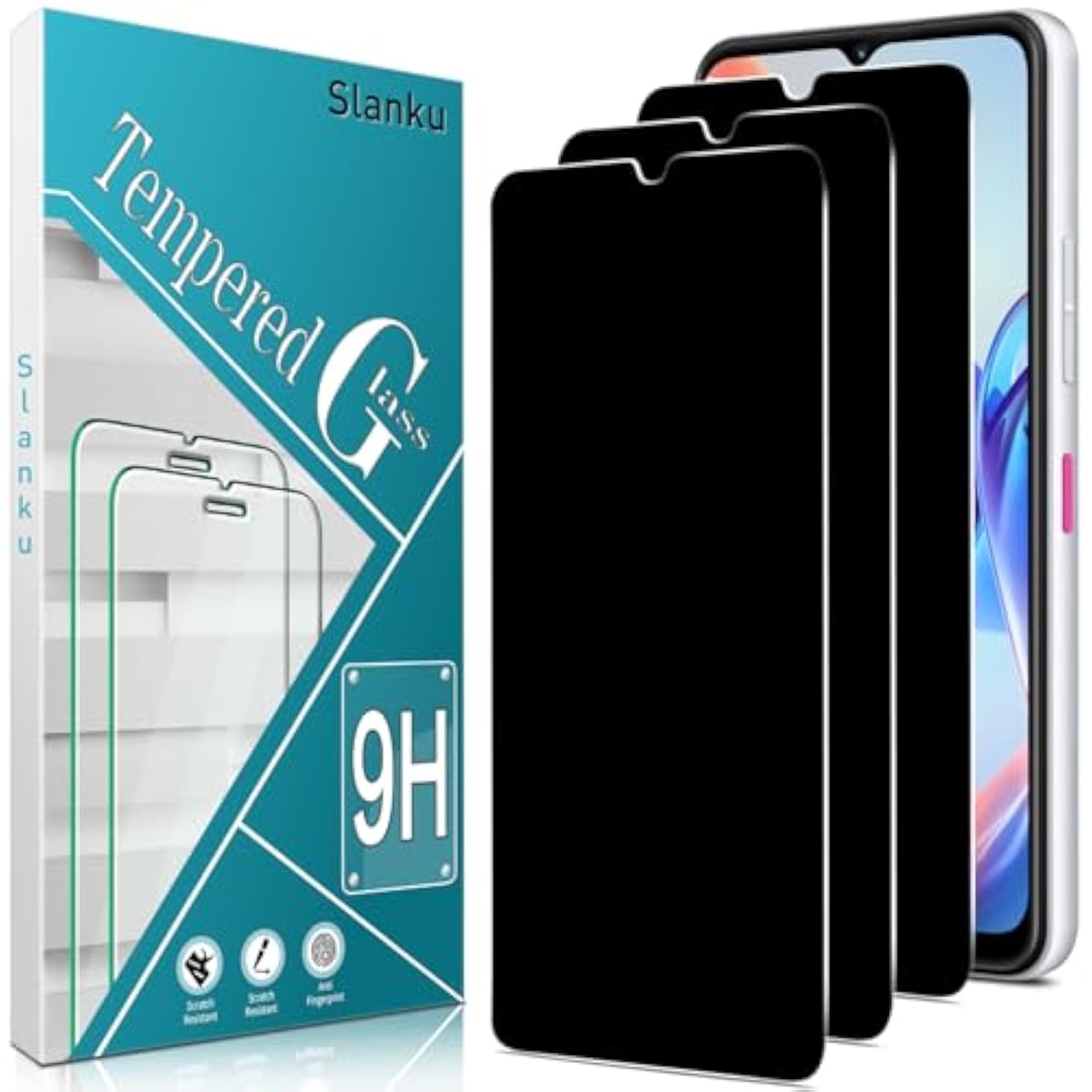 [3 Pack Privacy Screen Protector For T-Mobile Revvl 7 5G, Anti Spy Tempered Glass, Private Protection, 9H Hardness, Anti-Scratch, Black