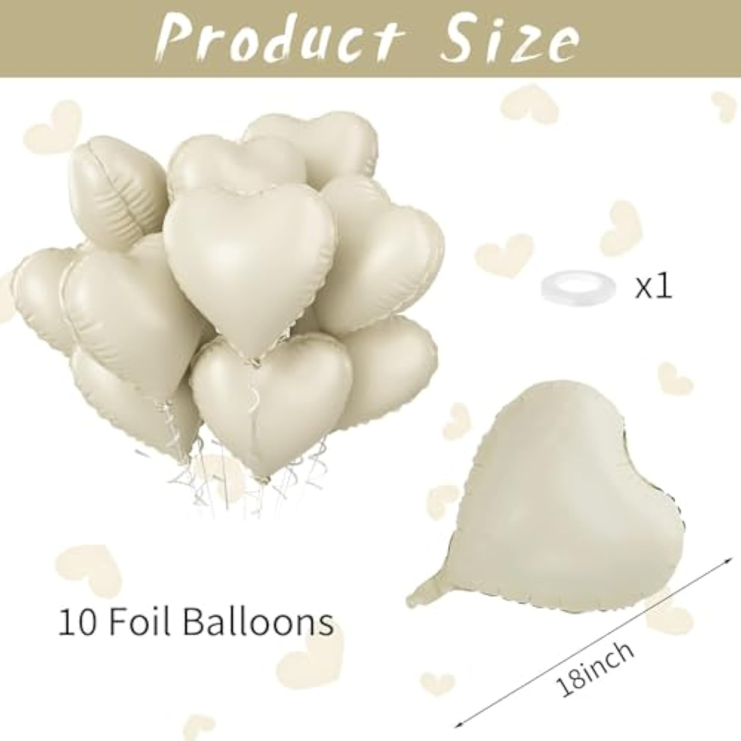 10PCS Cream White Heart Balloons 18 Inch Foil for Valentine Wedding Birthday Decorations