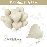 10PCS Cream White Heart Balloons 18 Inch Foil for Valentine Wedding Birthday Decorations