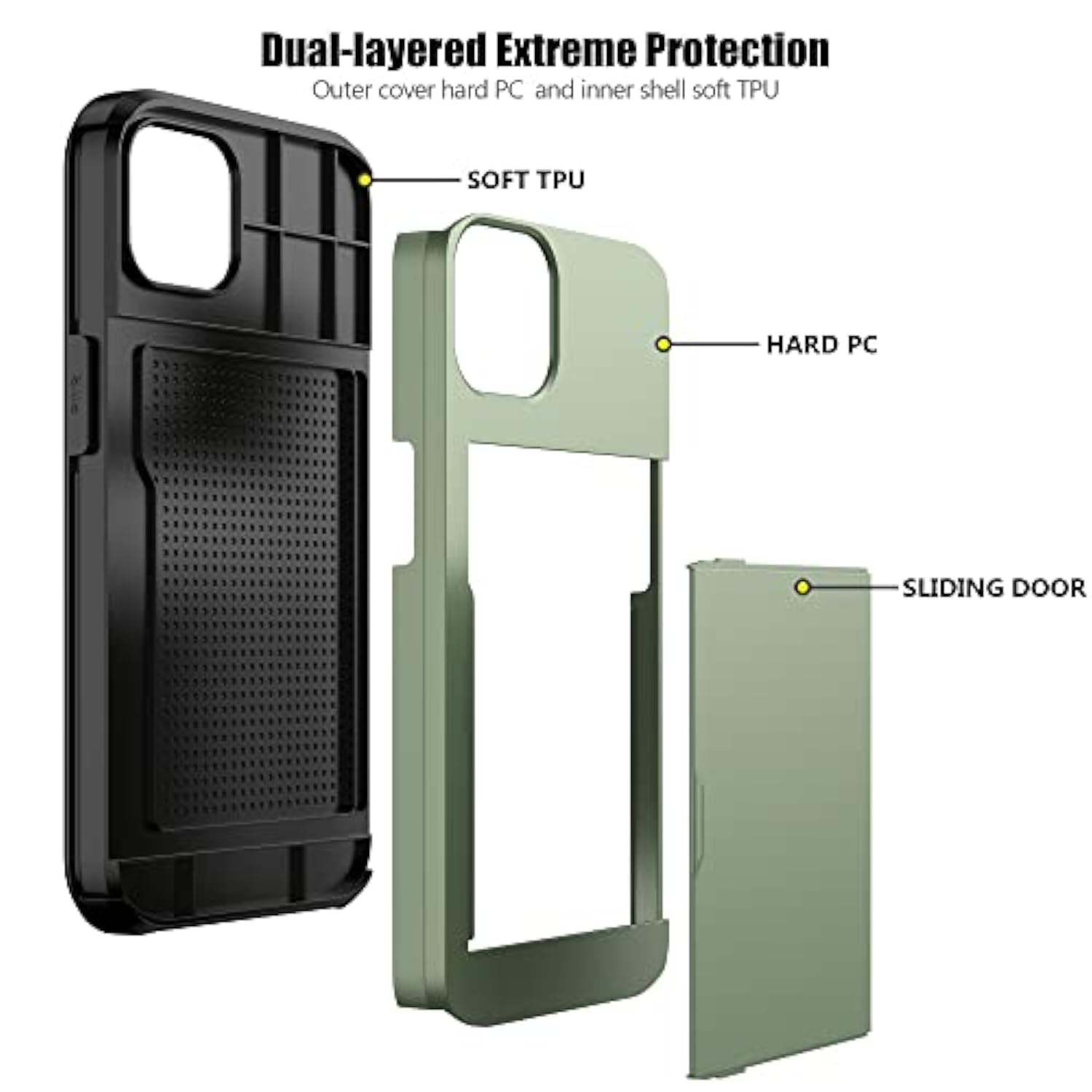 For 13 Pro Case With Card Holder Heavy Duty Protective Dual Layer Shockproof Hidden Card Slot Slim Wallet Case For 13 Pro For Men&Women(Green)