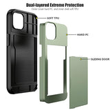 For 13 Pro Case With Card Holder Heavy Duty Protective Dual Layer Shockproof Hidden Card Slot Slim Wallet Case For 13 Pro For Men&Women(Green)