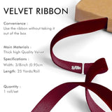 Burgundy Velvet Ribbon 3/8'' 25 Yards For Christmas Tree, Gift Wrapping, Flower Bouquet, Wreath Decorations, Bow Making