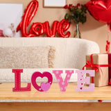 4 Pcs Valentines Day Wooden Love Table Sign Decorations,Red Pink Love Letter Valentines Day Decorations For Tiered Tray Home Decor, Valentine Gifts For Married Anniversary Wedding Party Supplies