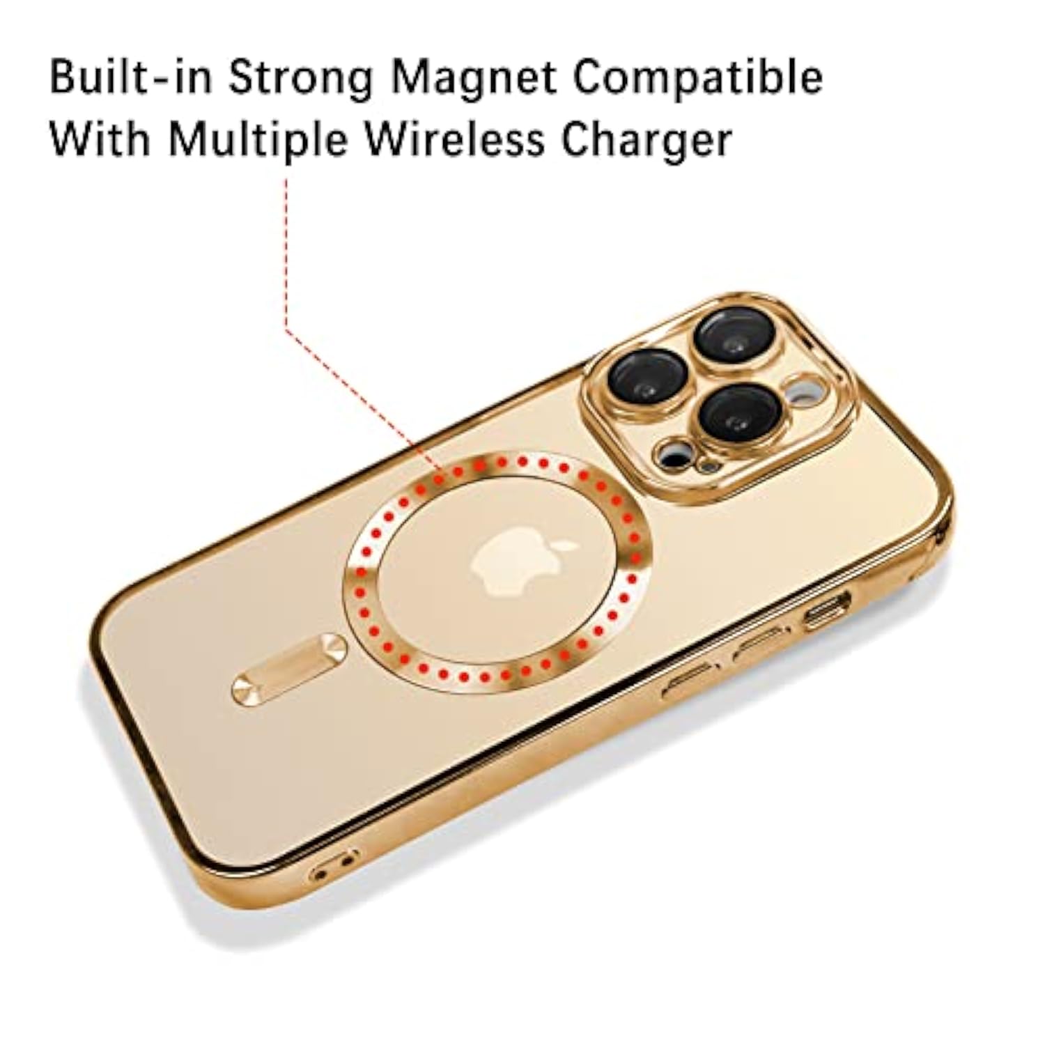 OOK Magnetic Case Made for iPhone 14 Pro Max (6.7 Inch) [Built-in Camera Lens Protector] [Compatible with MagSafe] Soft TPU Anti-Scratch Shockproof Protective Slim Clear Case for Women Men - Gold
