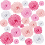 52 Pcs Pink Tissue Paper Pom Poms Bulk for Baby Shower Wedding Decorations