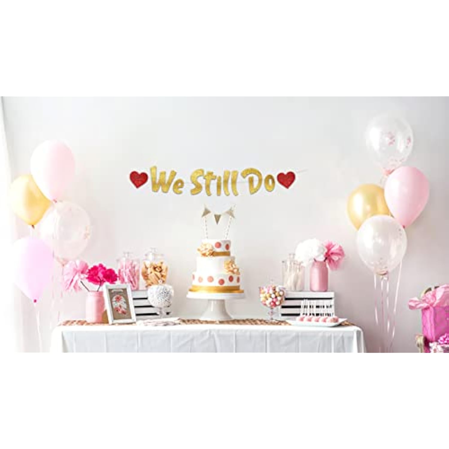 We Still Do - Happy Anniversary Gold Glitter Banner – 5Th, 10Th, 15Th, 20Th, 25Th, 30Th, 40Th, 50Th Anniversary Party Supplies, Gifts And Decorations