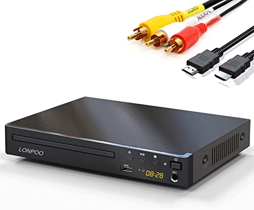 DVD Players HDMI for TV, Compact Multi Region DVD CD Player with Full HD Picture Quality,Anti-Skip,No Picture Freeze,Noise Cancellation,Microphone