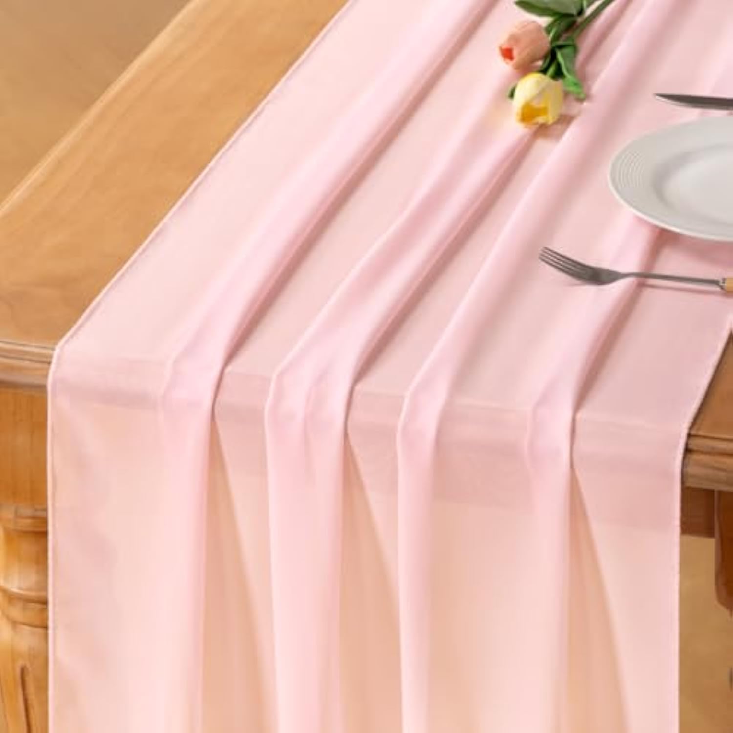 Blush Pink Chiffon Table Runner Easter Spring Boho Rustic 10Ft 29X120 Inches Wedding Centerpiece Runner Decor Sheer Bridal Shower Birthday Party Decorations