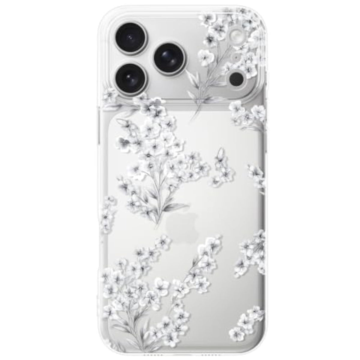 Cute Silver Flower Phone Case for iPhone 17 Pro Max, Soft Clear TPU Slim Shockproof Cases Cover for Women and Girls