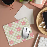 Checkered Flowel Green Mouse Pad 9.4 X 7.9 Inch, Retro Groovy Flowers Square Non-Slip Rubber Mat Mousepad For Office Dorm Desk Decor, Office Supplies Gifts For Women Kid