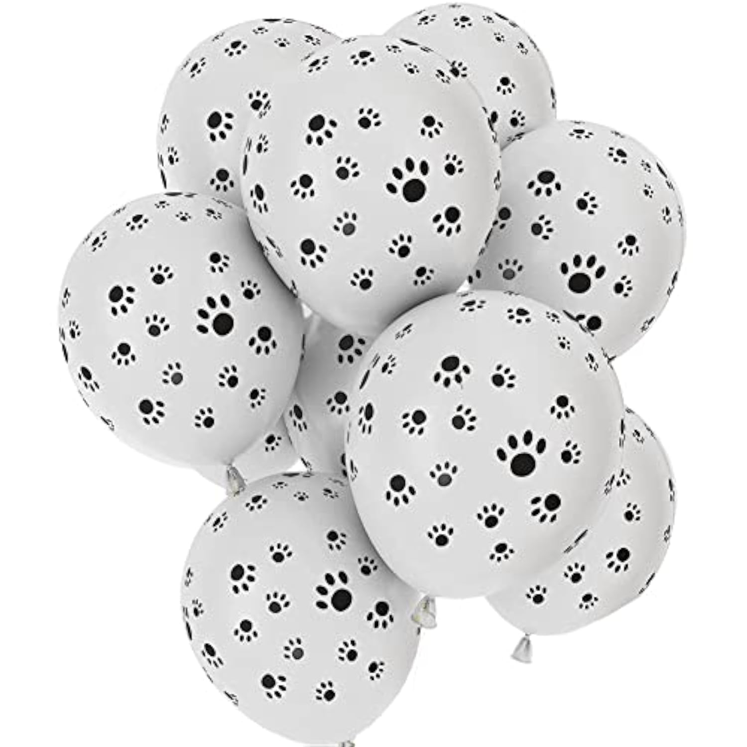 Paw Prints-A-Round Biodegradable Latex Balloons, White With Black Paw Prints All-Around, 11-Inch (12-Units)