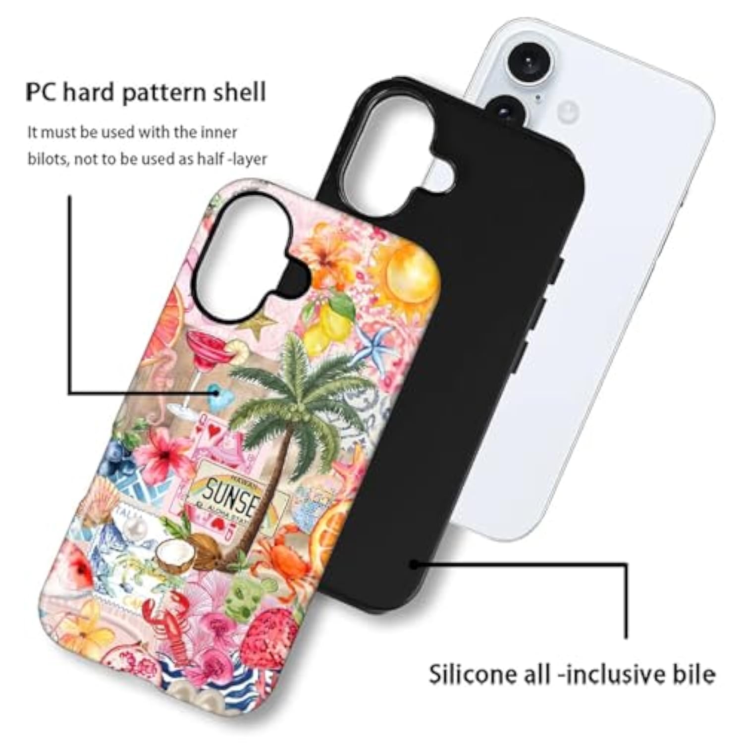 Case For Iphone 16,Mixed 2 Layer Design Shockproof Soft Tpu Ddouble Protection Phone Case For Iphone 16-Aesthetic Summer Beach
