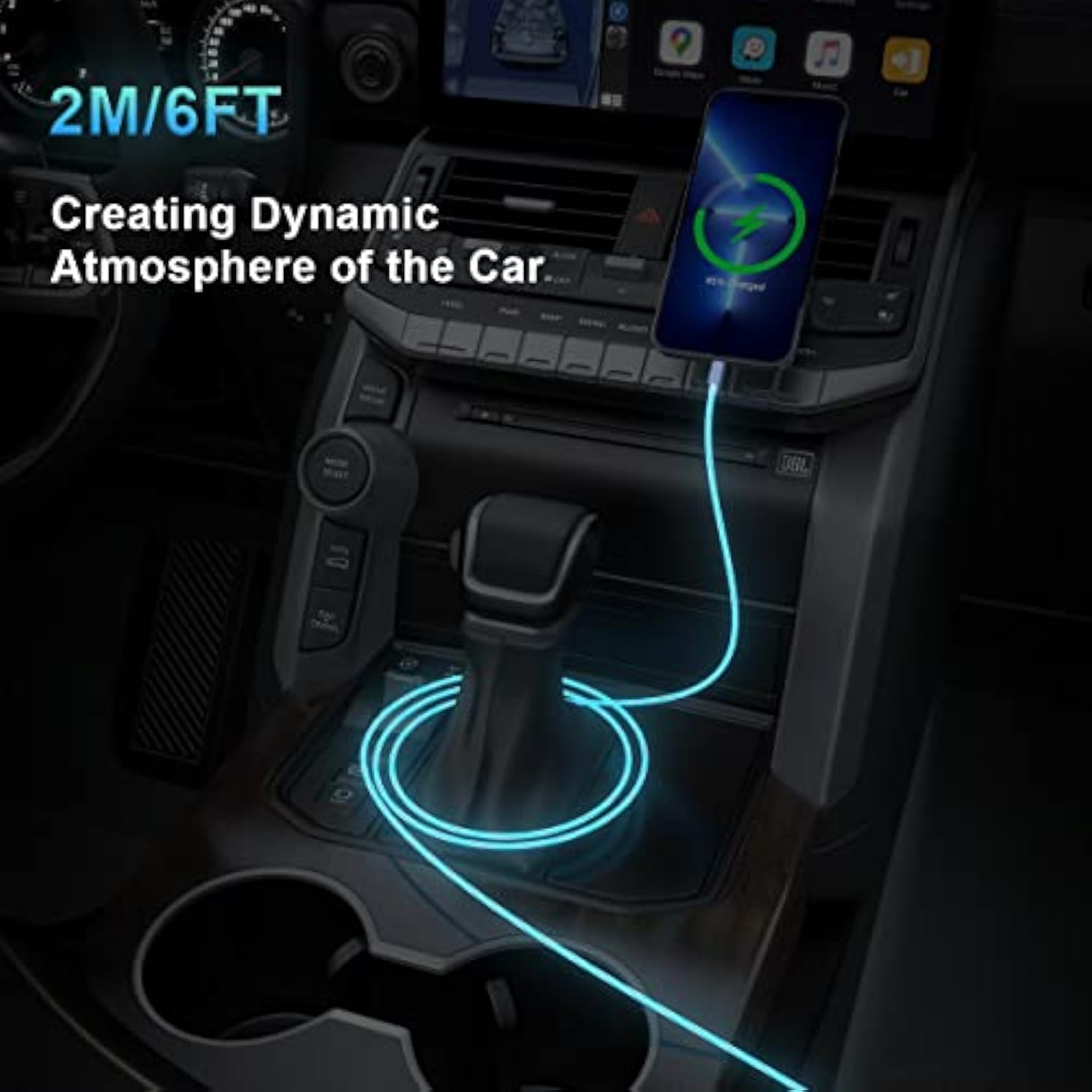 2M/6Ft Flowing Led Light Up Lightning Charge Cable,Glowing Apple Charger Adapter Sync Data Connector Cord For Car With Iphone 13/12 Pro Max /11 Pro/Xr/Xs Max/X/8 7 Se 2020,Ipad/Ipod (Blue)