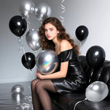 Black And Silver Balloons 100 Pack 12 Inch Metallic Chrome Black Silver Latex Helium Balloons For Birthday Wedding Christmas New Year Party Decorations