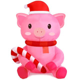3.3Ft Christmas Inflatable Pig Pig With Santa Hat & Candy Cane Christmas Inflatable Led Lighted Blown Outdoor Pig Decor