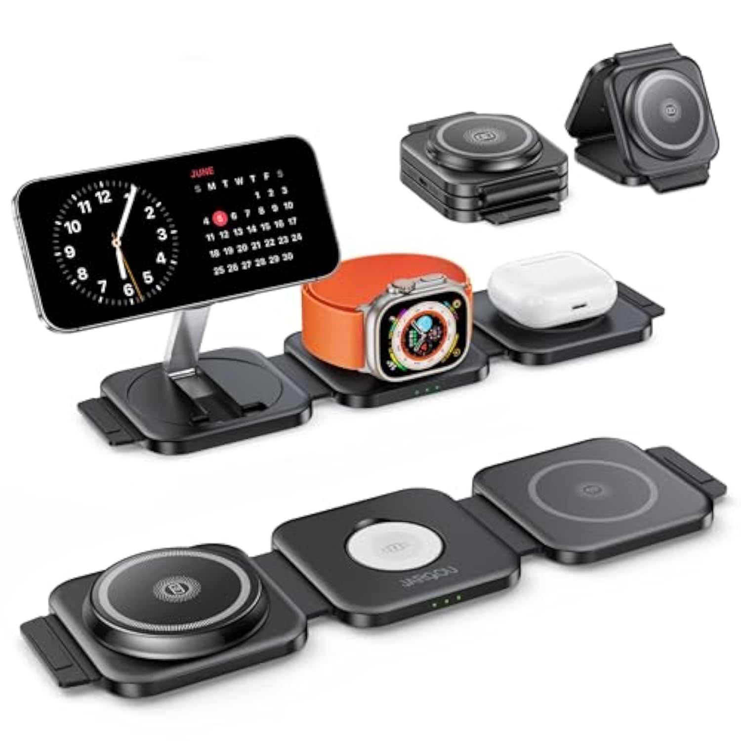 3 In 1 Charging Station For Iphone 16/15/14/13/12 Series, Travel Charger For Multiple Devices For Airpods 4/3/2/Pro,Wireless Charger Magnetic Charging For Apple Watch S10 Series(Black)