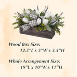 Spring Table Decor Faux White Tulips Arrangement, Spring Easter Tabletop Floral Centerpiece, Artificial Tulip Lavender Eucalyptus Boxwood And Bow In Rectangular Wood Box For Home Decoration, 14In