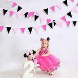 32Ft Rose Hot Pink Black Pennant Banner Fabric Triangle Flag Cotton Bunting Garland For Minnie Mouse Birthday Wedding Anniversary Party Home Nursery Outdoor Garden Hanging Festivals Decoration (36Pcs)