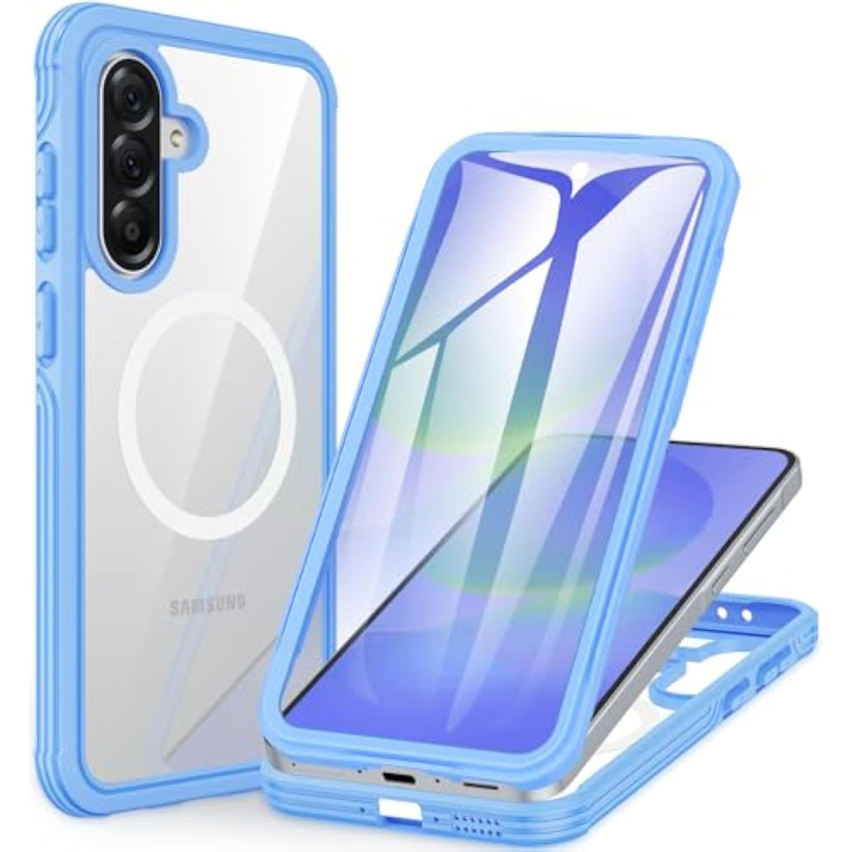Magnetic Case For Samsung Galaxy A36 5G / Samsung A56 5G, Full Body Phone Case Built-In 9H Tempered Glass Screen Protector [Compatible With Magsafe] Shockproof Bumper Clear Cover - Blue