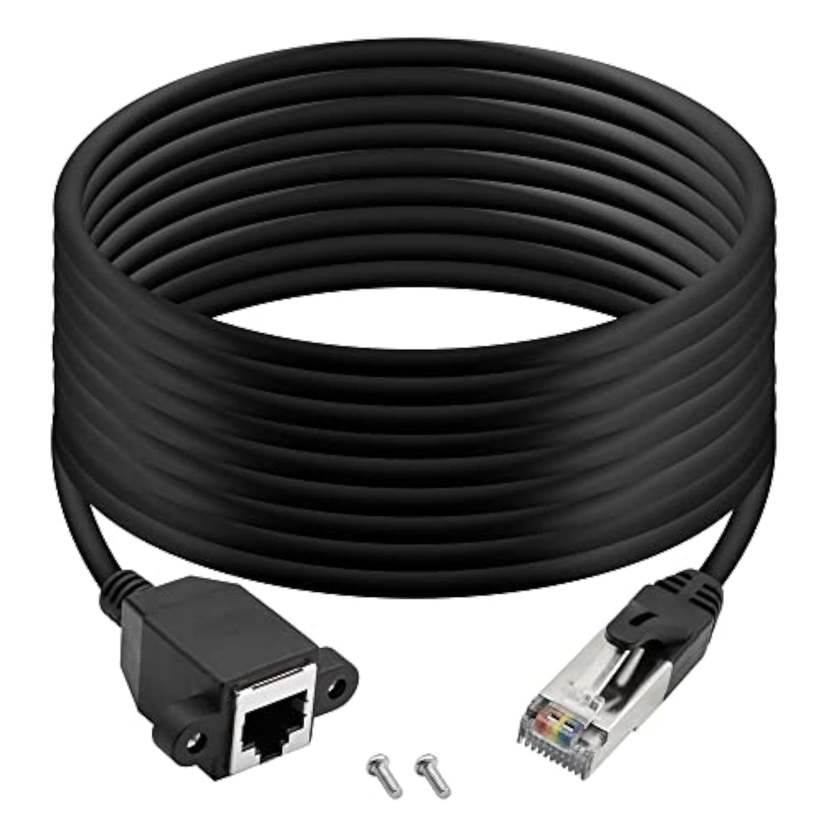 Rj50 10P10C Male To Female Extension Cable Panel Screw Mount Shielded Cat 5E 2