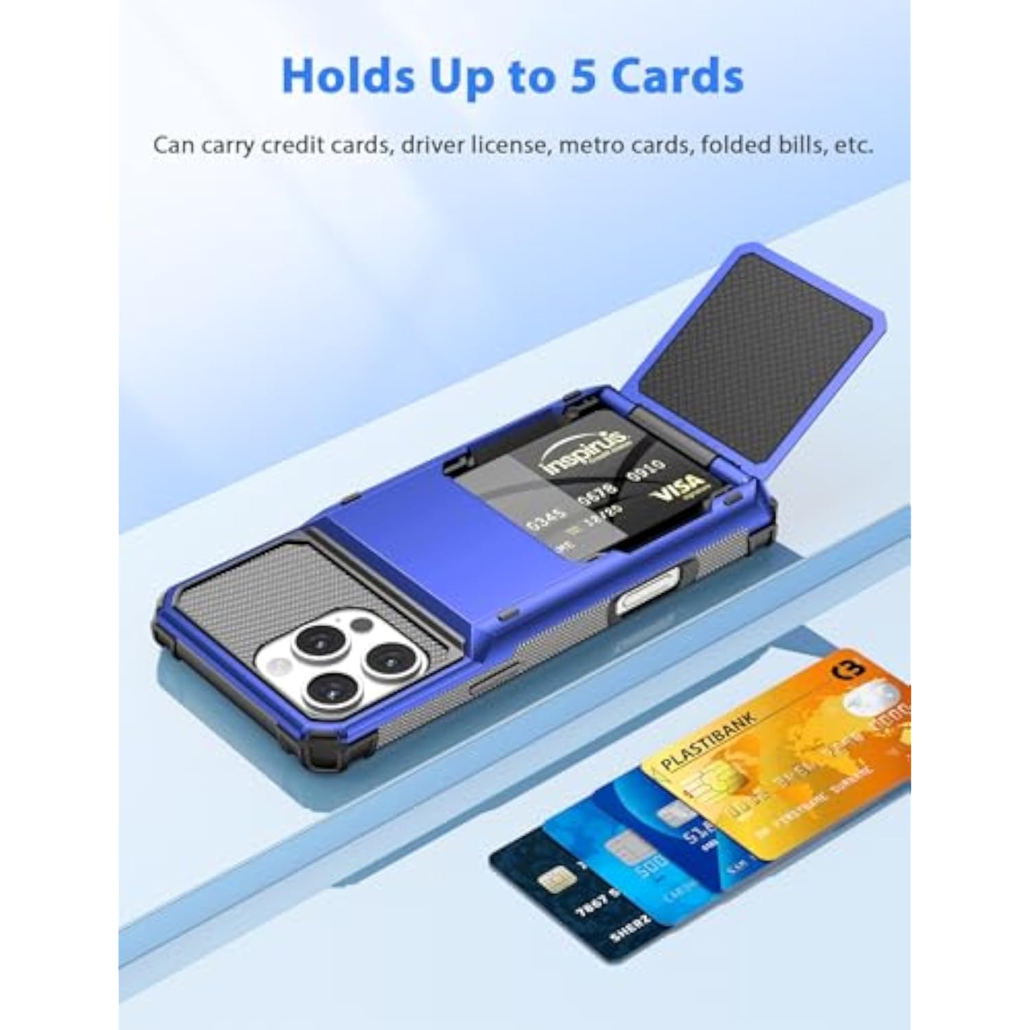 Wallet Case for iPhone 16 Pro 5 Credit Cards Holder 6.3 inch Blue