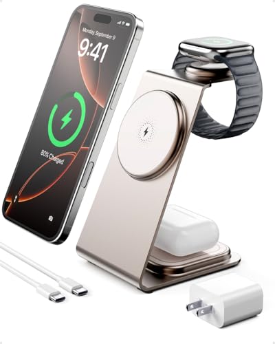 3 in 1 Wireless Charging Station for Magsafe, Magnetic Charger for iPhone 16 15 14 13 12 Pro Max, Wireless Charger for Apple Watch 10 Ultra SE 9 8 7