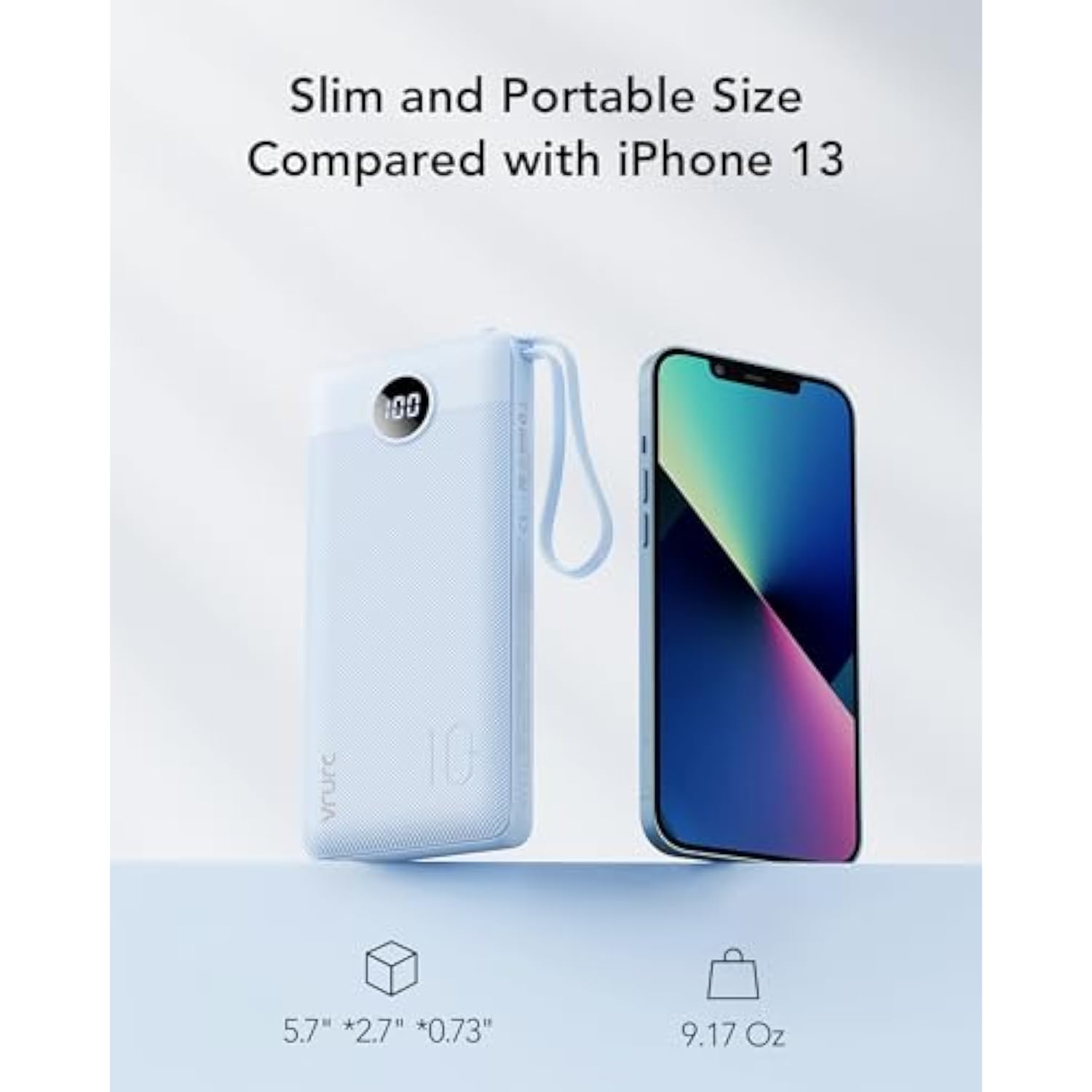 10000Mah Power Bank Built-In Cables, Portable Charger With Led Display, Slim Travel Battery Pack With Cords, 5 Output Dual Input Phone Charger For Cell Phone Smart Devcies-Blue(1 Pack)