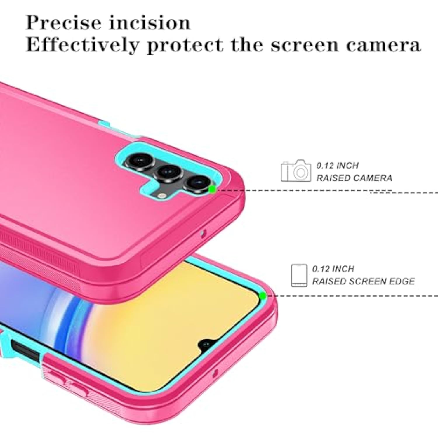 Phone Case For Samsung Galaxy A15 5G Case With Hd Screen Protector, Samsung A15 5G Case Durable Shockproof 3-Layer Cover For Galaxy A15 5G (Pink Skyblue)