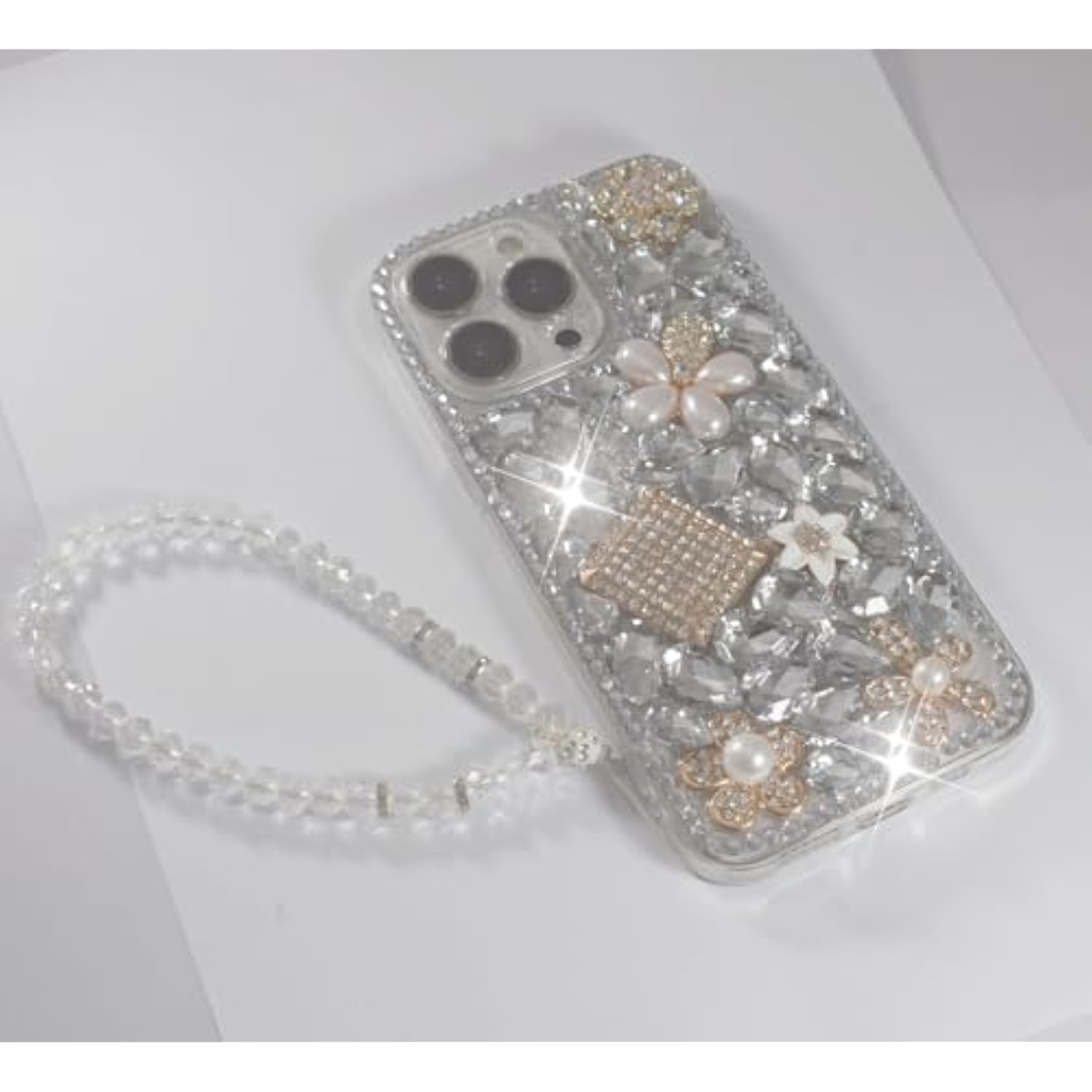 For Iphone 16 Pro Max Bling Case With Wrist Strap For Women Girls Luxury 3D Glitter Diamond Crystal Rhinestone Sparkle Shiny Gemstone Perfume Bottle And Flower Cover Soft Tpu Bumper