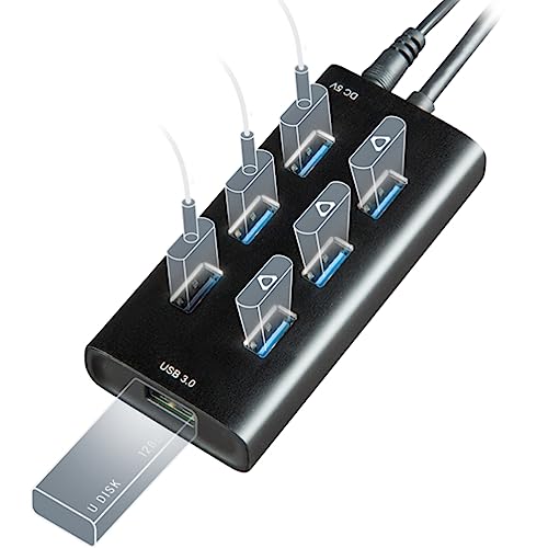 USB Hub 3.0 - 7-Port USB Hub with One Smart Charging Port, Supports Vive Tracker 3.0 2.0 & Other VR Dongles, Data Transfer for VR Trackers, MacBook,