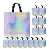 Glossy Iridescent Gift Bags 15 Pcs, 12.6X4.7X11 In Non-Woven Reusable Goodie Bags Bulk, With Black Handles & Sturdy Base, Christmas Gift Bags For Birthday, Wedding, Easter, Holiday Party