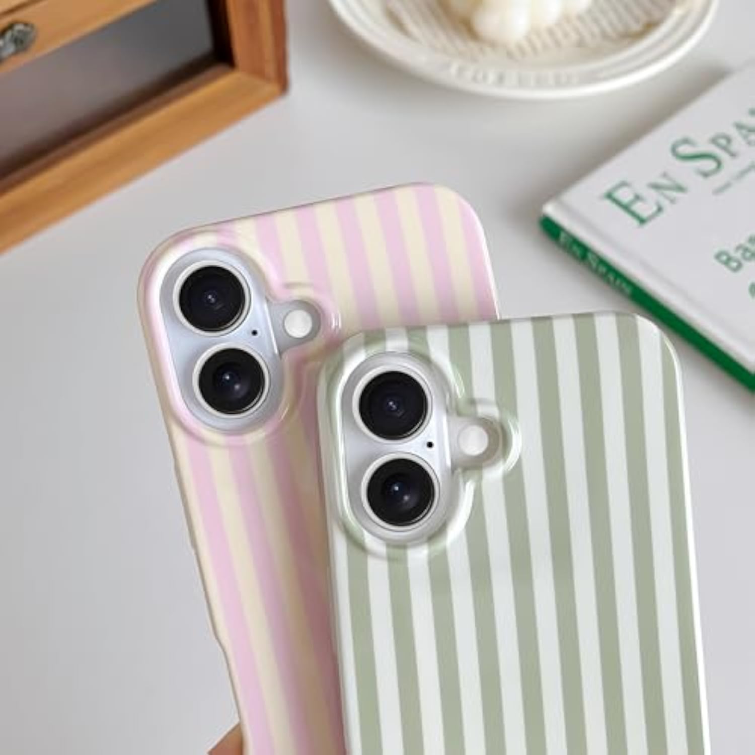 Cute Striped Phone Case for iPhone 16 with Magsafe Soft TPU Slim Shockproof Cover for Women Girls, Pink and Yellow