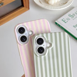 Cute Striped Phone Case for iPhone 16 with Magsafe Soft TPU Slim Shockproof Cover for Women Girls, Pink and Yellow