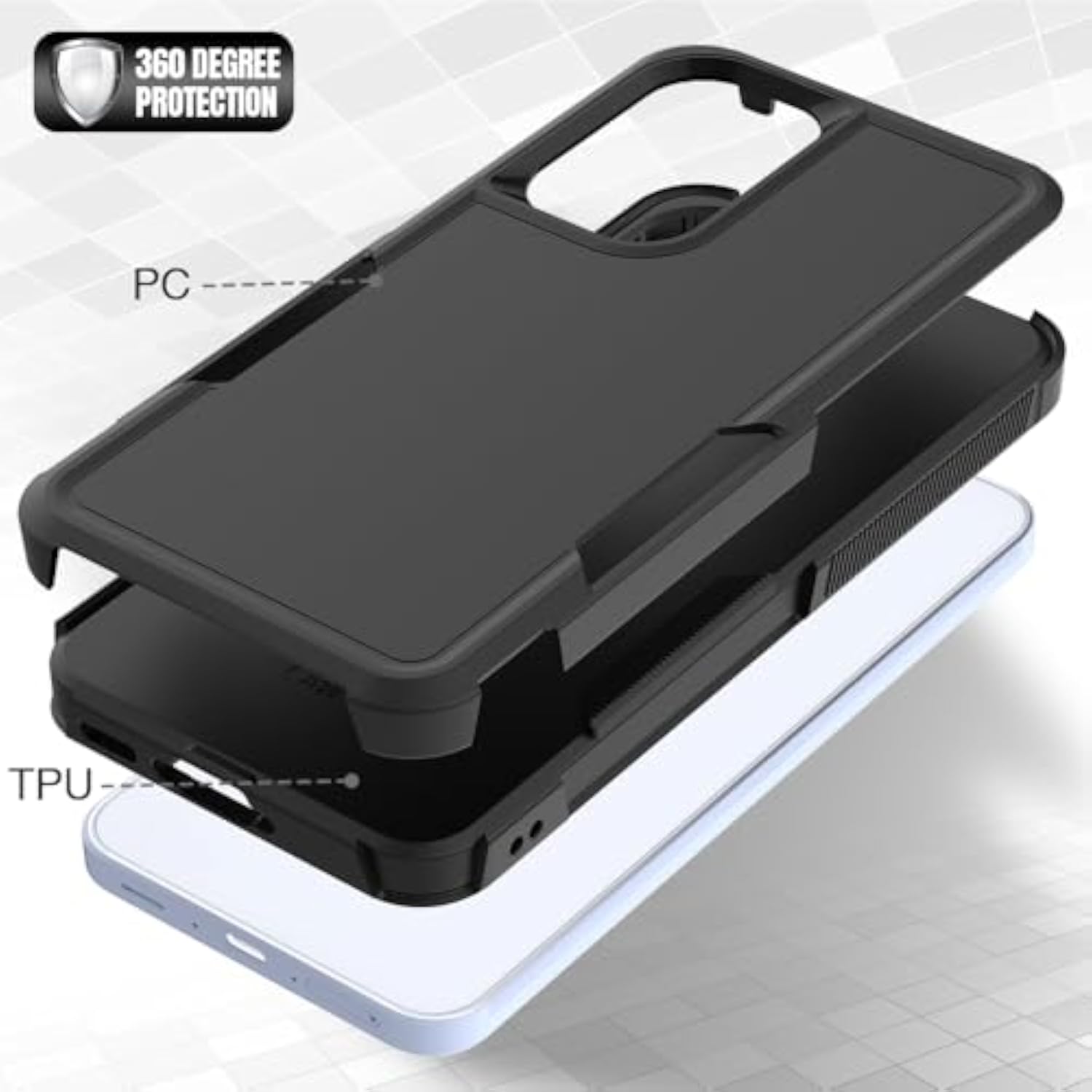Samsung Galaxy A37 / Galaxy A36 5G / Galaxy A57 5G Dual Layer Protective Case with Screen Protector - Military Grade Heavy Duty Rugged Phone Cover with Shock Absorption and Anti-Drop Protection - Black