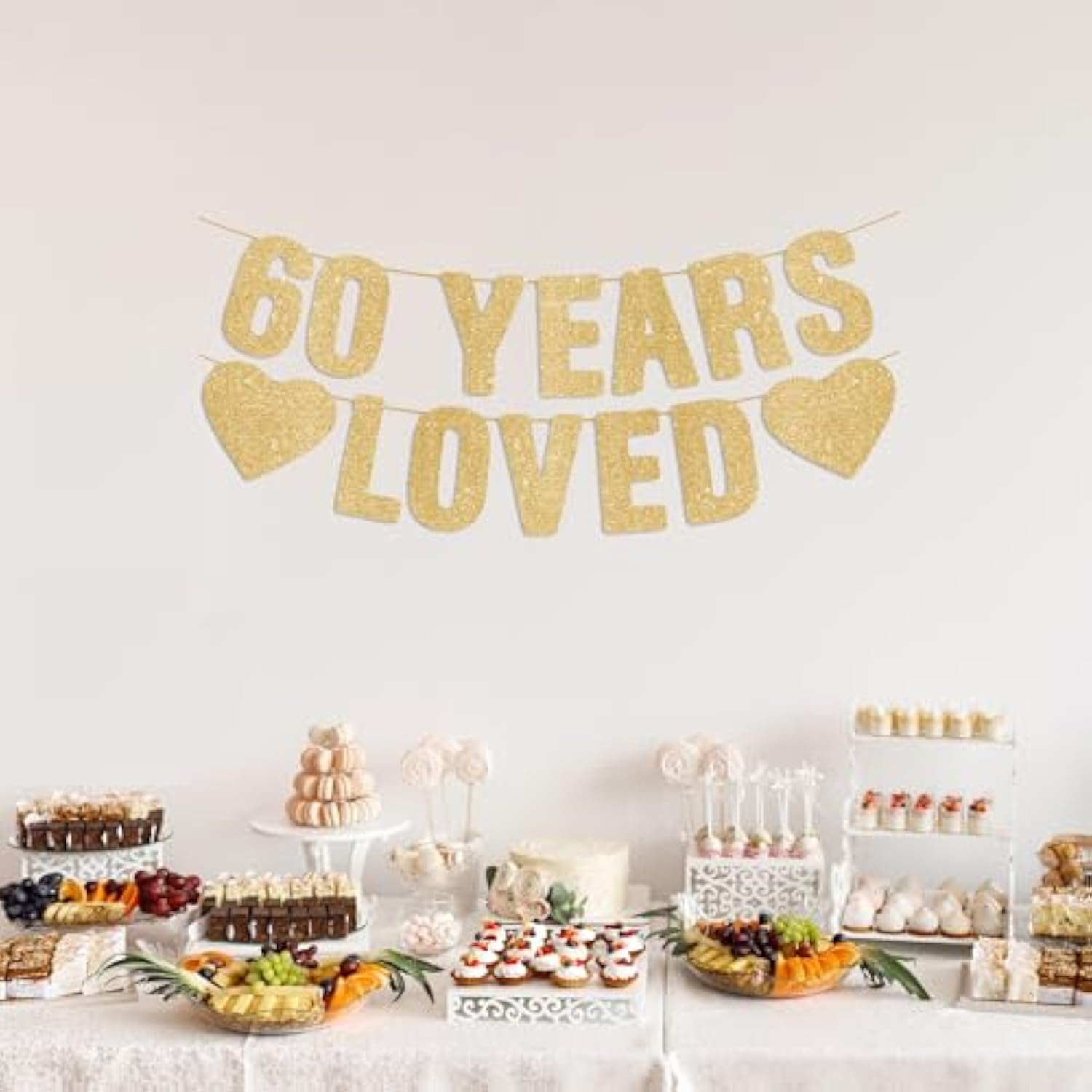 Gold Glitter Pre-Strung Happy 60th Birthday Banner Party Decorations